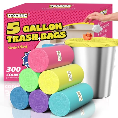 300 Count 5 Gallon Trash Bags - 18 Liter Colored Small Garbage Bags Unscented Wastebasket Liners 0.94 Mil Thick & Leakproof for Home Office Bedroom Bathroom - color: 5gal-300