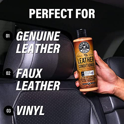 Chemical Guys SPI410 Leather Cleaner and Conditioner Bundle with ACC_S95 Long Bristle Horse Hair Leather Cleaning Brush, Safe for Car, Home, Office, & More (3 Item Bundle with 2-16 fl oz Bottles) - style: 16 Fl Oz KIT + BRUSH
