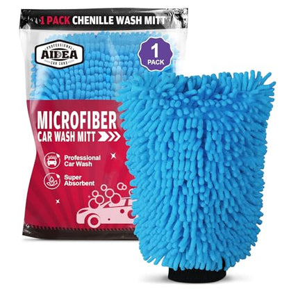 AIDEA Car Wash Mitt Microfiber, 1PK Scratch Free Lint-Free, Premium Chenille Microfiber Sponge Mitt Car Wash Brush, Blue, Regular Size 7.12''X10.14'' - color: Blue, size: 1PK