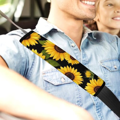 Men's Car Belt Covers 2PCS Fashion Cushion Pad Car Shoulder Strap Harness Pad Floral Black Yellow Flowers Sunflower - color: Color856