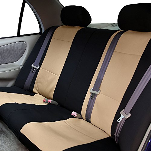 FH Group Waterproof Neoprene Car Seat Covers Rear Set– Universal Fit Split Bench Back Seat Cover, Durable Automotive Seat Protector for Cars, SUVs & Vans, Beige/Black - color: Beige, style: Rear Set