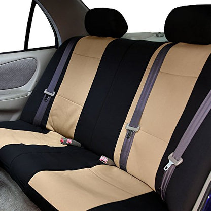 FH Group Waterproof Neoprene Car Seat Covers Rear Set– Universal Fit Split Bench Back Seat Cover, Durable Automotive Seat Protector for Cars, SUVs & Vans, Beige/Black - color: Beige, style: Rear Set