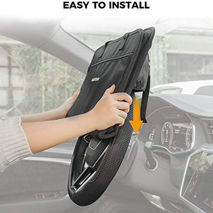 JOYTUTUS Steering Wheel Tray, Back Seat Headrest Tray for Eating Food and Drink, Work Table for Writing and Steering Wheel Laptop Desk, Car Organizer for Commuters, Travel, Family (16.54'' x 11.8'') - size: Medium