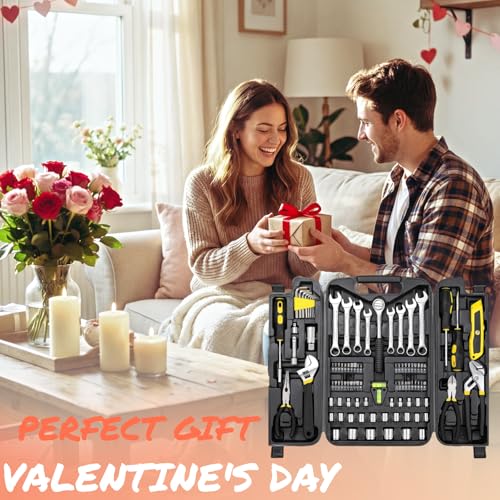 TLGREEN 95 Piece Tool Set, Tool Kit, Mechanics Tool Set, Portable Toolbox with Adjustable Wrench Pliers Socket Bits, with Plastic Toolbox Storage Case, for House Apartment Garage (Yellow) - color: Yellow