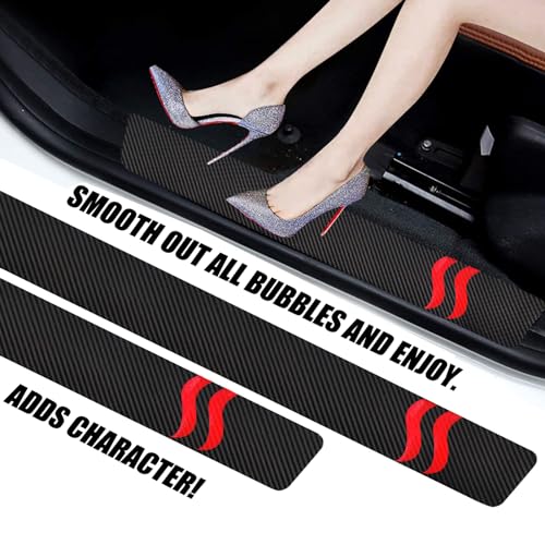 Door Sill Protector Compatible with Dodge Charger Challenger 4PCS Door Sill Protector with Plastic Scraper Carbon Fiber Leather Door Entry Guard Decoration | SS Shape|