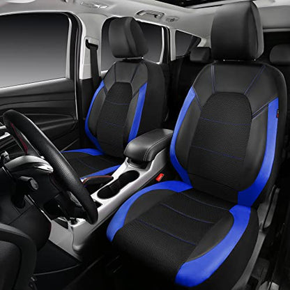 CAR PASS Leather seat Covers,Automotive Universal Sport car seat Cover Super 5mm Composite Sponge Inside,Airbag Compatible fits Most Cars, SUVs, Trucks, and Vans (Full Set,Black and Blue) - color: Black& Blue, size: Full Set