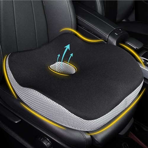 Car Seat Cushion, Ergonomic Memory Foam Car Cushion for Sciatica Pain Relief, Larger Driving Seat Pillow for Short Drivers on Long Drives - Butt Pillow for Truck, Office, Wheelchair - Black&Gray - color: Black&gray, size: Standard