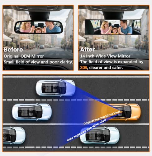 Rear View Mirror, Chrome Anti-glare Panoramic Rear Mirrors Universal 14 Inch Convex Car Interior Clip on Extra Big Wide Angle Rearview Mirror Extender to Reduce Blind Spot for Car SUV Trucks - size: 14 Inch