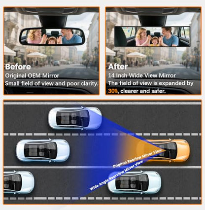 Rear View Mirror, Chrome Anti-glare Panoramic Rear Mirrors Universal 14 Inch Convex Car Interior Clip on Extra Big Wide Angle Rearview Mirror Extender to Reduce Blind Spot for Car SUV Trucks - size: 14 Inch