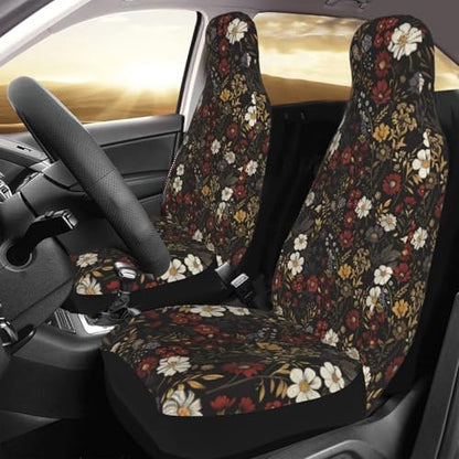 Floral Car Seat Cover Retro Daisy Seat Cushion Auto Bucket Seat Cover Set 2 Pack Hippie Boho Flower Car Front Seat Cushion Elastic Seats Cushion Automotive Seats Covers Accessory, Brown - color: Brown Floral