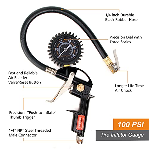 18 Pieces Air Compressor Accessories kit, 1/4 inch x 25 ft Recoil Poly Air Compressor Hose Kit, 1/4" NPT Quick Connect Air Fittings, 100 PSI Tire Inflator Gauge, Heavy Duty Blow Gun