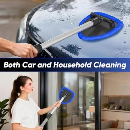 SakerPlus Telescopic Microfiber Glass Car Defroster Brush, 180° Rotating Head and Retractable Handle Multi-Surface Cleaner for Windows, Mirrors, Tiles (Red) - color: Red