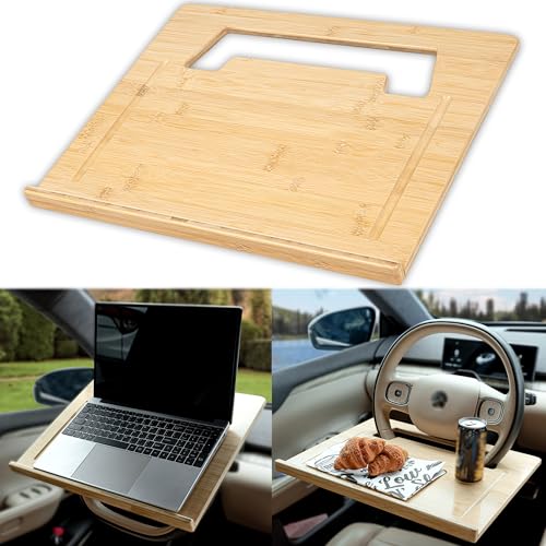 Essential Steering Wheel Tray - Car Table for Meal, Multipurpose Steering Wheel Table for Travelers, Table and Laptop Holder, Laptop Tray for Work - color: Natural Bamboo, size: Large (18”x14”)