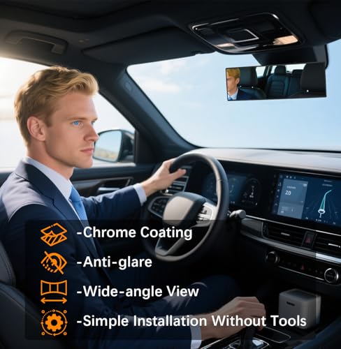 Rear View Mirror, Chrome Anti-glare Panoramic Rear Mirrors Universal 10 Inch Convex Car Interior Clip on Extra Big Wide Angle Rearview Mirror Extender to Reduce Blind Spot for Car SUV - size: 10 Inch