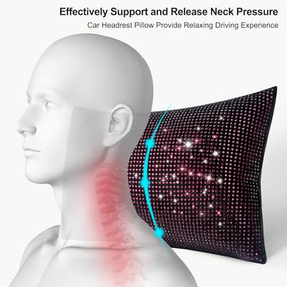 surpassme 2PCS Rhinestone Car Headrest Neck Pillow for Driving with Bling Bling Crystal Bow Pillow Car Accessories for Women (Purple) - color: 2 Purple Pillows