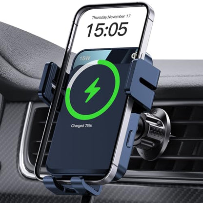 Wireless Car Charger, MOKPR Auto-Clamping Car Mount 15W/10W/7.5W Fast Charging Air Vent Car Phone Mount Compatible with iPhone 15/14/13/13 Pro/12 Pro Max/12 pro/12/11/10 Series, Samsung Galaxy Series - color: Royal blue