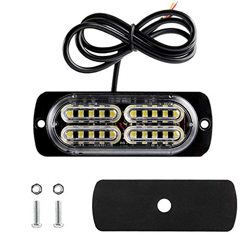 12-24V 20-LED Super Bright Emergency Strobe Warning Caution Hazard Construction Waterproof Flashing Strobe LED Light Bar Surface Mount for Car Truck SUV Van (White) - color: White