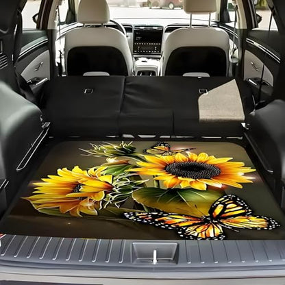 Universal Car Trunk Mat 29" x 39",Sunflower and Butterfly All Weather Trunk Protection Cargo Liner,Durable Cargo Mat Rear Trunk Liner, Stylish Vehicle Interior Accessories Suitable for Most Car Models - color: Sunflower Butterfly