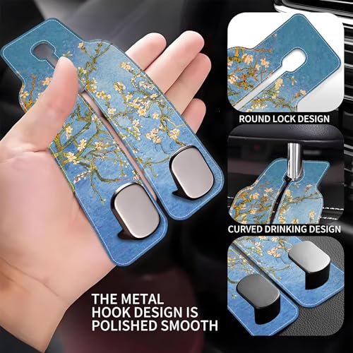 1 Pack Car Seat Headrest Hooks for Purses Abstract Blossoming Almond Tree Bag Purse Holder for Car with Double Metal Hooks Car Purse Hanger Hanging Accessories - color: Abstract Blossoming Almond Tree