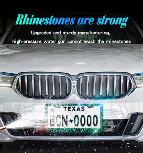 Rhinestone License Plate Frames 2 Pack Sparkly Glitter Bedazzled License Plate Frame Bling License Plate Holder Cover - High End Gift Box Packaging Bling Car Accessories for Women - color: CPJ-03-green-2