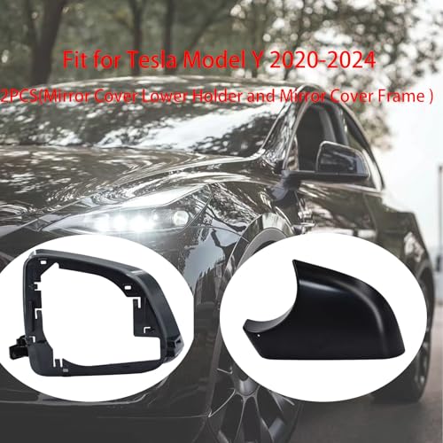 Fits For Tesla Model Y Left driver Side Wing Mirror Cover and Mirror Frame Set Rearview Lower Holder Tray Cap Housing 2021-2024(left side black) - size: Model Y Left Side Black