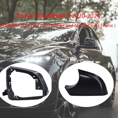 Fits For Tesla Model Y Left driver Side Wing Mirror Cover and Mirror Frame Set Rearview Lower Holder Tray Cap Housing 2021-2024(left side black) - size: Model Y Left Side Black