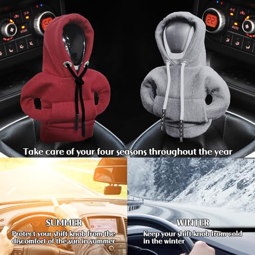 VVAG Gear Shift Hoodie, Car Gear Shift Cover, Universal Fit Knob Cover Gift (Red+Grey), 878 - color: Red+Grey