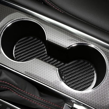 Black Carbon Fiber Compatible with Chevy/Chevrolet Malibu 2016-2025 2017 2018 2019 2020 2021 2022 2023 2024 Accessories Car Cup Coaster Cup Holders Embedded Cover Interior Trim Decal - color: Cup Holder Pad