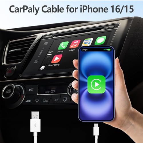 BWOGGJ 6FT Car Carplay USB C Cable for iPhone 17 16 15 Pro Max, iPhone Air, 17 16 15 Plus, iPhone 16e, USB A to USB C Fast Charger Carplay USBC Cable Car Charging USB C Cord (White) - size: 60W 6FT 1Pack