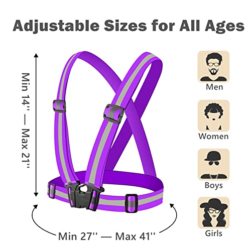 Reflective Vest, High Visibility Safety Vest Straps Reflective Gear for Night Running Walking Cycling for Men Women Kids - color: Purple