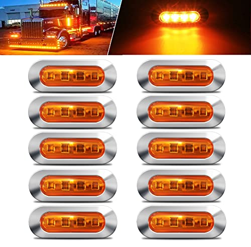 ALFU 10PCS Amber DC12V-24V 4 LED Side Marker Indicator Lights Lamp Front Rear Tail Clearance Lamp Interior Lights with Chrome Bezel Universial for Auto Car Bus Truck Lorry Trailer Boat Deck Courtesy - color: Amber(10PCS)