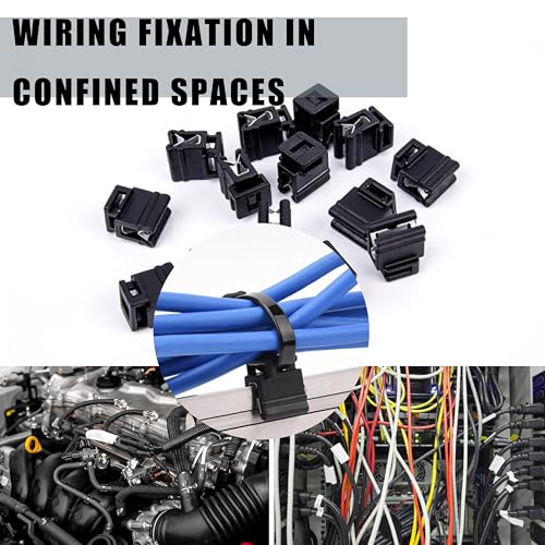 50-Pack Cable Tie Mounts 0.59×0.43×0.39″ – 4-Way Zip Tie Clips & Metal Cable Clips, Adhesive-Free Car Cable Management Wire Holder for Home, Garage, Auto Wiring Harness