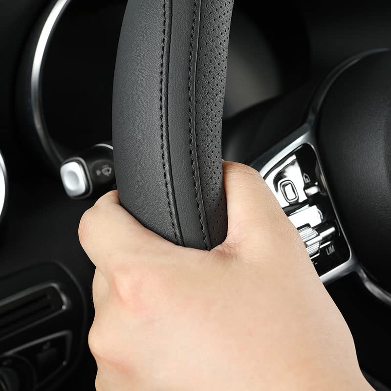 Car Steering Wheel Cover, Leather Steering Wheel Cover Black Universal 14.5-15 Inch Microfiber Leather Anti-Slip Breathable Auto Steering Wheel Covers Accessories for Men Women - color: Black