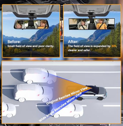 Rear View Mirror, Chrome Anti-glare Panoramic Rear Mirrors Universal 12 Inch Convex Car Interior Clip on Extra Big Wide Angle Rearview Mirror Extender to Reduce Blind Spot for Car SUV Trucks - size: 12 Inch