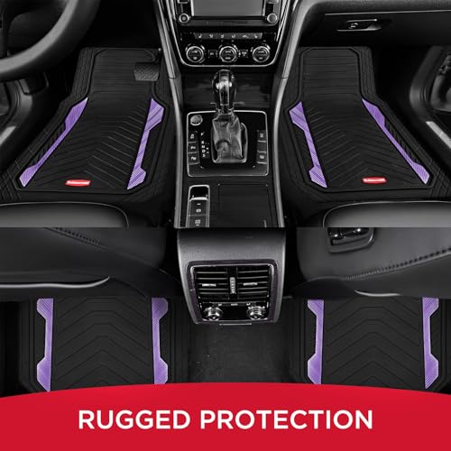 Rubbermaid Car Floor Mat, Heavy Duty All-Weather Car Mats Full Set with Dual-Tone Purple Aluminum Inserts – Universal Fit, Anti-Slip Backing, Trim-to-Fit for Most SUV, Sedan, Van - color: Purple