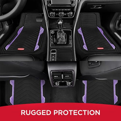 Rubbermaid Car Floor Mat, Heavy Duty All-Weather Car Mats Full Set with Dual-Tone Purple Aluminum Inserts – Universal Fit, Anti-Slip Backing, Trim-to-Fit for Most SUV, Sedan, Van - color: Purple