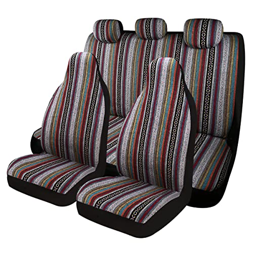 Baja Saddle Blanket Car Seat Covers 7PCS Full Set, Breathable and Washable Striped Woven Automotive Vehicle Seat Cover, Universal Seat Cover for Sedan, SUV, Airbag Compatible - color: High Back Baja Inca, size: Full Set