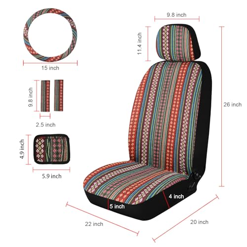 Baja Saddle Blanket Car Seat Covers, Boho Striped Woven Front Seat Protectors, Breathable & Washable Interior Covers, Universal Fit for Most Cars SUVs Trucks, Airbag Compatible, Flower, 8 pcs. - color: FLOWER&RED