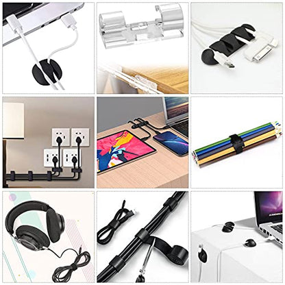 Cord Management Organizer Kit 4 Cable Sleeve split with 41Self Adhesive Cable Clips Holder, 10pcs and 2 Roll Self Adhesive tie and 100 Fastening Cable Ties for TV Office Car Desk Home