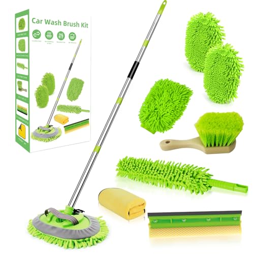 62" Car Wash Brush with Long Handle Chenille Microfiber Car Wash Mop Mitt, Wheel Brush, Windshield Window Squeegee, Car Duster Microfiber Towel, Gloves, for Cleaning Cars, RV, Truck, Boat - size: 11 Pack