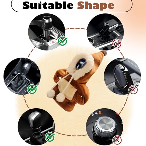 Car Gear Shift Hoodie, Funny Plush Universal Cars Shift Knob Cover, Mini Hoodie for Auto Shifter, Automotive Interior Cute Gadgets Accessories Decor for Women Men (Brown) - style: Brown Plush