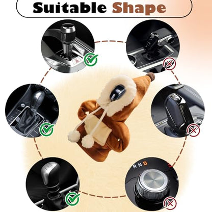 Car Gear Shift Hoodie, Funny Plush Universal Cars Shift Knob Cover, Mini Hoodie for Auto Shifter, Automotive Interior Cute Gadgets Accessories Decor for Women Men (Brown) - style: Brown Plush