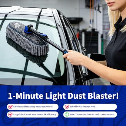 Flash Dog Microfiber Car Duster Exterior - Scratch Free Waterless Cleaning Brush for Cars/SUV/Truck Roofs, Windshields | Telescopic Aluminum Alloy Handle - color: Gray