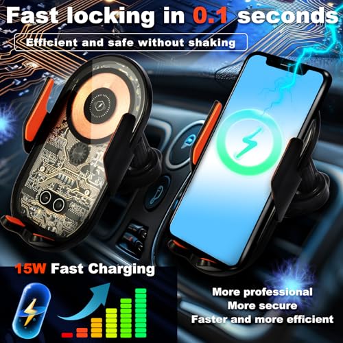 Car Phone Holder, Wireless Car Charger Air Vent Auto-Clamp Cell Phone Car Mount with Metal Hook Clip, 360° Rotation - One Button Release for iPhone, Samsung, Google, and All Other Smartphones - color: Gold