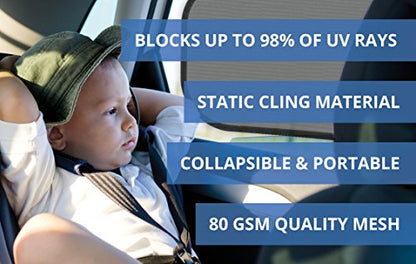 Car Sun Shades for Side and Rear Window (4 Pack) - Car Sunshade Protector - Protect Your Kids and Pets in the Back seat from Sun Glare and Heat. Blocks Over 98% of Harmful UV Rays - Easy to Install,