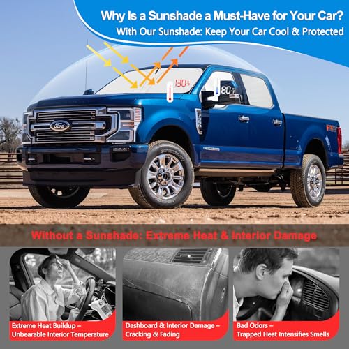 Front Side Window Sun Shade with Suction Cups for 2017-2022 Fo-rd F250 F350 Super Duty 2Dr 4Dr Pickup, Foldable Window Sunshade Sun Visor Protector, Side Window Shades Blocks UV Rays Heat - size: Silver & Black-Fit 2017-2022 Ford F250 F350