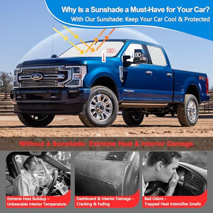 Front Side Window Sun Shade with Suction Cups for 2017-2022 Fo-rd F250 F350 Super Duty 2Dr 4Dr Pickup, Foldable Window Sunshade Sun Visor Protector, Side Window Shades Blocks UV Rays Heat - size: Silver & Black-Fit 2017-2022 Ford F250 F350