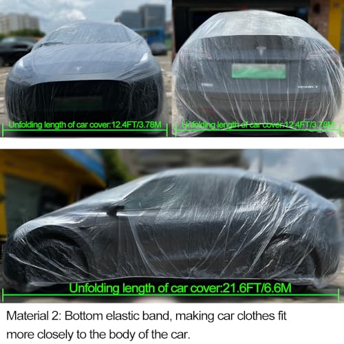 4 Packs Disposable Car Cover Clear Plastic Car Cover Universal Rain Dust Garage Cover with Elastic Band Medium (12.4 FT x 21.6 FT) - size: 4 PCS L(12.4ft * 21.6ft)