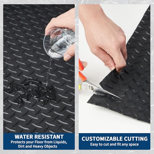 7.5 x 16 FT Garage Floor Mat, 2.8mm Thickened Flooring Roll Diamond Plate PVC Rubber Trailer Mat, Non-Slip Floor Protector Mat for Garage, Warehouse, Gyms, Trailer, SUV