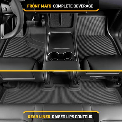Cat® JustFit™ 3D Floor Mats for Tesla Model Y 2020–2024 Custom Fit All Weather Floor Liners, Heavy Duty Rubber Mats for Tesla Model Y – Premium Tesla Accessories for Full Interior Protection - style: Tesla Model Y (2020-2024)